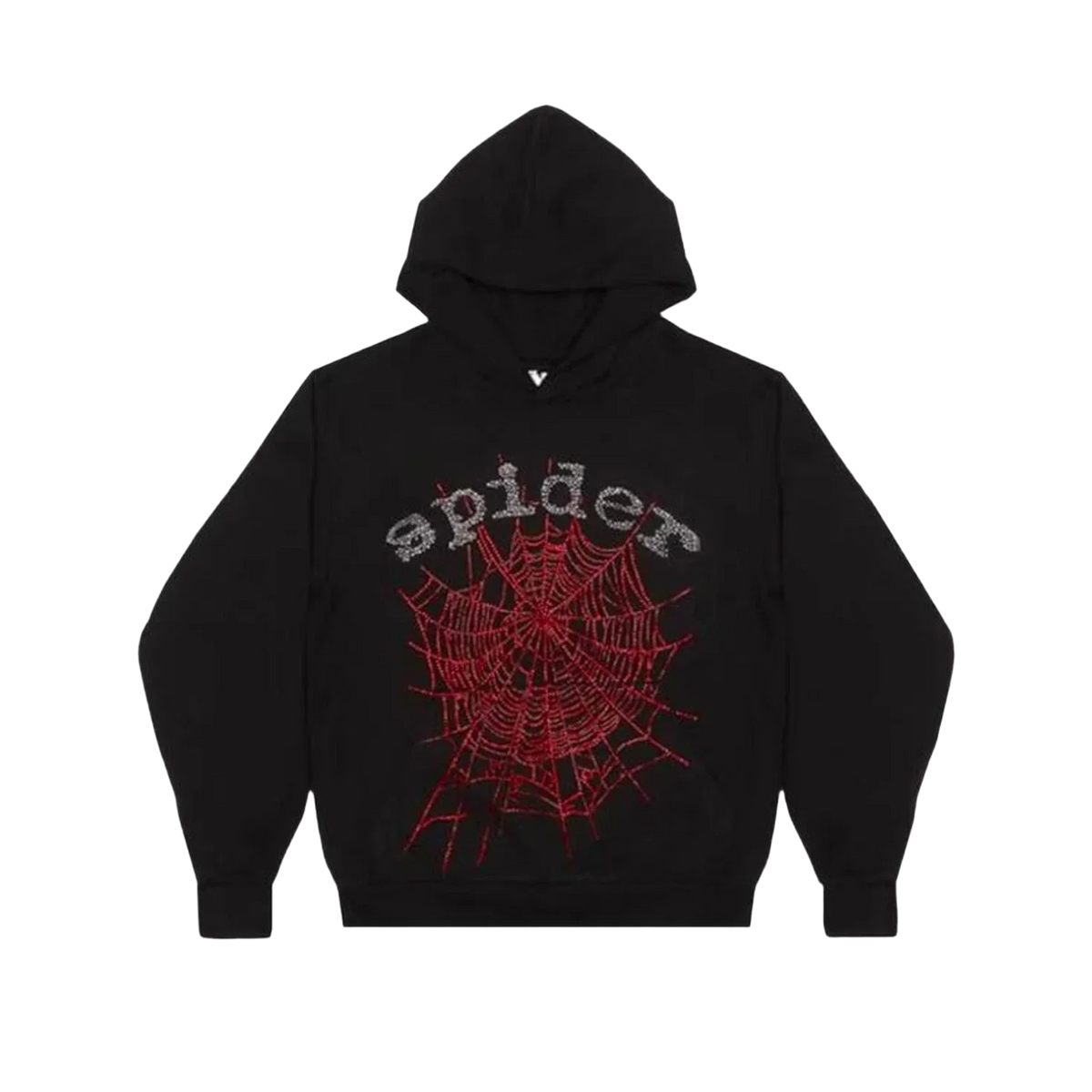 Sp5der Rhinestone OG Web V2 Hoodie Black Red