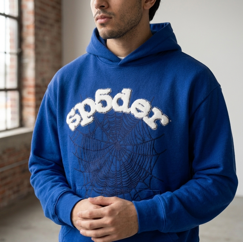 Sp5der Rhinestone Hoodie Dark Blue