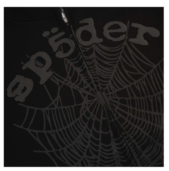 Sp5der Black OG Web V2 Phantom Zip Up Hoodie